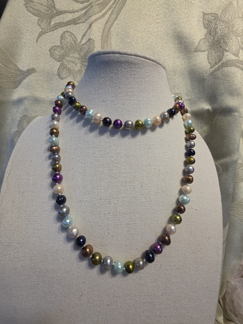 #1275 Single Strand Genuine  Multi Colored Pearl Necklace
